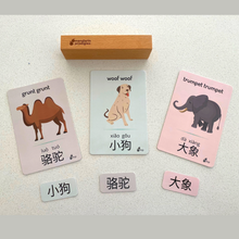 Load image into Gallery viewer, Chinese Flash Cards – 30 Durable, Coated Mandarin Flashcards: Animal, Sound, Pinyin, Montessori Learning Chinese.
